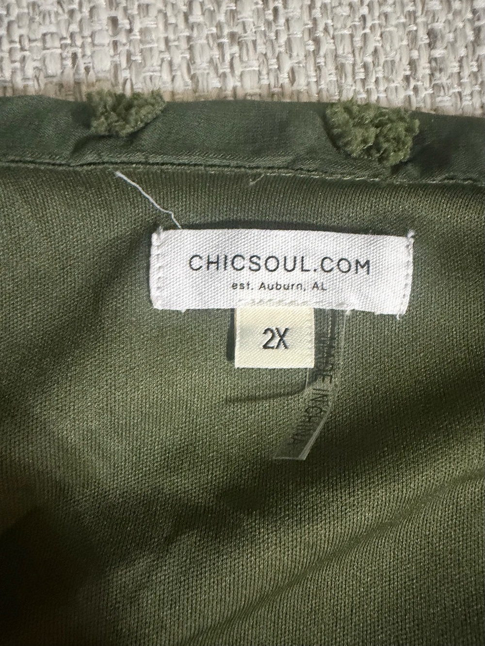 Chic Soul Olive Green Ruffle Blouse 2X Plus Size Swiss Dot V Neck - Picture 5 of 11